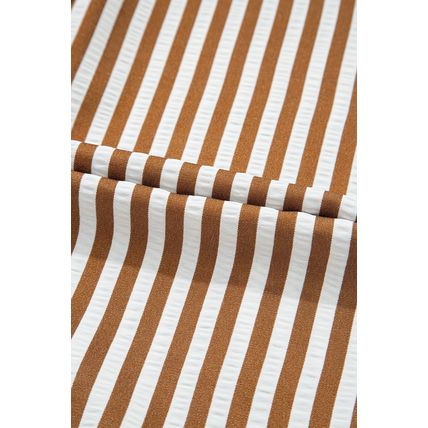 Brown Stripe Ruffled Hem Collared Long Sleeve Shirt Mini Dress