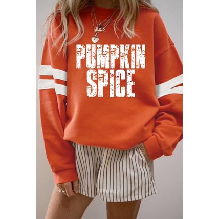 Orange PUMPKIN SPICE Graphic Varsity Casual Sweatshirt