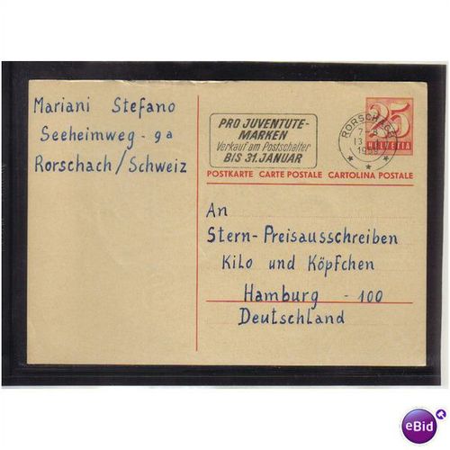 1959 SWITZERLAND PREPAID POSTCARD 25C RORSCHBACH 13 PMK