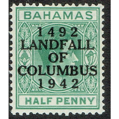 Bahamas 1942 450th Anniv Landing Columbus ½d Bluish Green SG162 MM