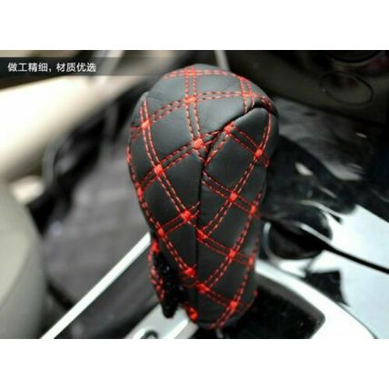 Cool 2pcs PU Leather Car Gear Knob Cover Handbrake Cover Gearstick Sleeve Set