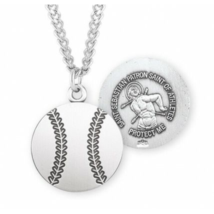 St.Sebastian Sterling Silver Baseball Medal Necklace