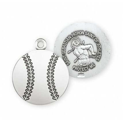 St.Sebastian Sterling Silver Baseball Medal Necklace
