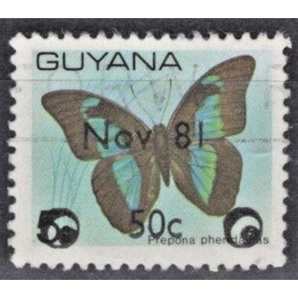 ZAYIX Guyana 436 Used 50c Butterfly surcharge w "Nov 81" overprint 111422-S06