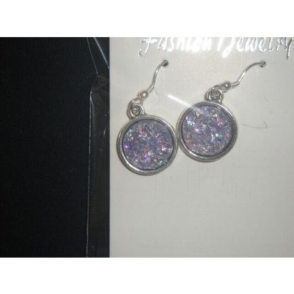 Exclusive round pale purple resin druse druzy 15mm sparkle 925 earrings