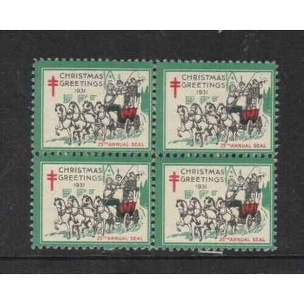 United States 1931 Christmas Greetings Stamps Block of 4 Mint Never Hung VGC