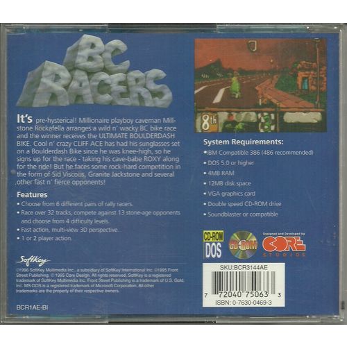 Vintage (1995) PC Game BC Racers Pre-Historic Rally Race CD MS-DOS 5 or higher