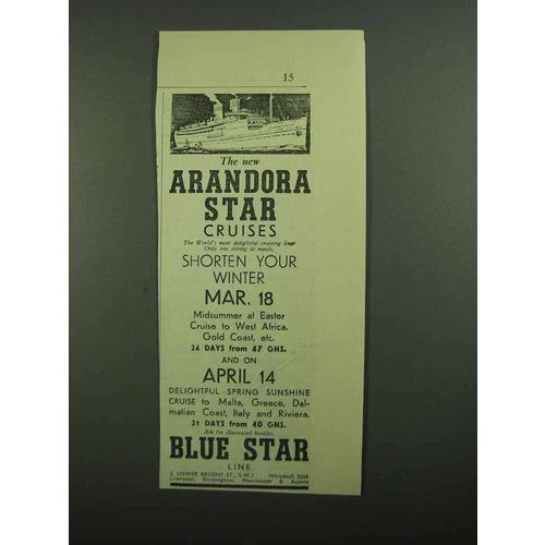 1939 Blue Star Line Andora Star Cruise Ad