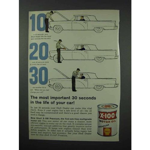 1960 Shell X-100 Motor Oil Ad - Important Seconds