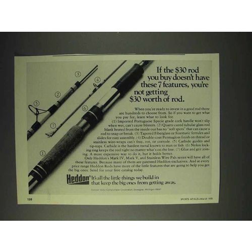 1973 Heddon Fishing Rods Ad - These 7 Features