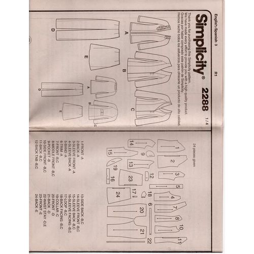 Simplicity Sewing Pattern 2288 Misses/Woman's Jacket 2 lengths pants skirt uncut