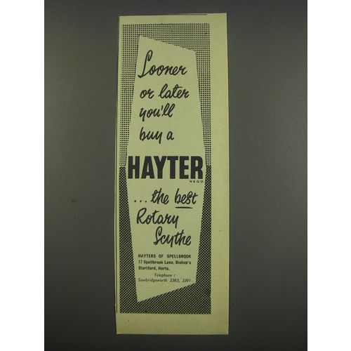 1957 Hayter Rotary Scythe Lawn Mower Ad - Sooner or later you'll buy a Hayter