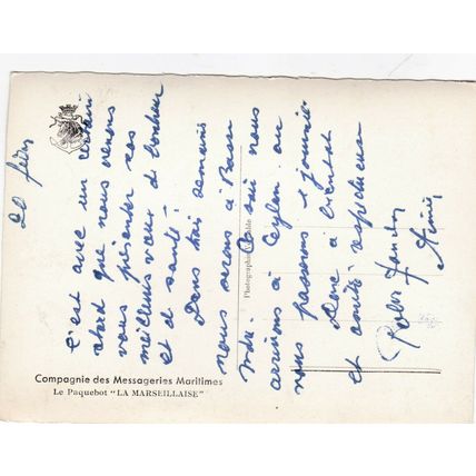 La Marseillaise Paquebot Postcard used VGC