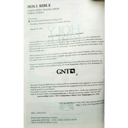 GNT Catholic Bible (1993, Hardcover) Good News Translation (G8)