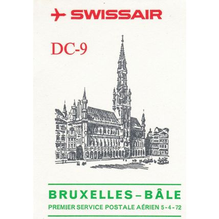 Swissair Brussels Basel Airport 1972 DC9 Switzerland First Flight Cover aviation