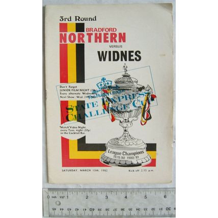 1982 programme Bradford Northern v. Widnes, Challenge Cup 3rd Round