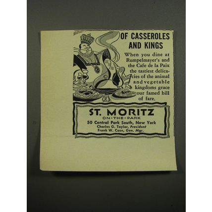1951 St. Moritz On-the-Park Hotel Ad - Of casseroles and kings