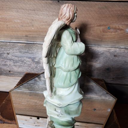 Angel Playing Mandolin Large Figurine - 9.25" tall - Hand Painted.
