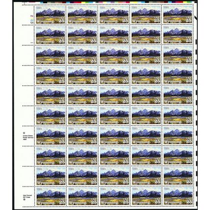 Wyoming Sheet of Fifty 25 Cent Postage Stamps Scott 2444
