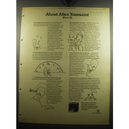 1975 Allen Toussaint Southern Nights Album Ad - About Allen Toussaint (Part II)