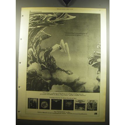 1975 Yes Yesterdays Album Ad - Yesterday's greatness is tomorrow's glory