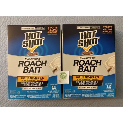 2 PACKAGES HOT SHOT MAXATTRAX ROACH BAIT 12 BAIT STATIONS IN EACH PACKAGE