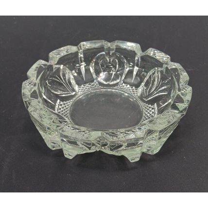 Vintage Clear Heavy Pressed Carnival Glass Ashtray Round 7" Wide