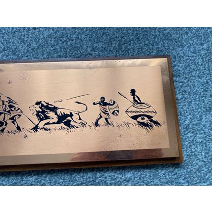 Vintage Retro Royal Sable Copperware plate Lion hunting tribes Engraving Rhodesi