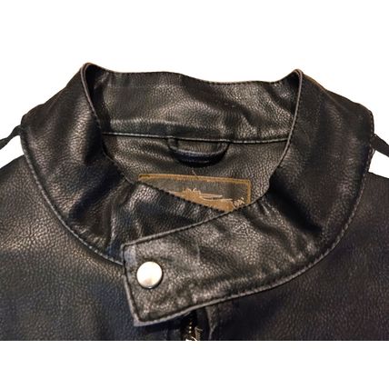 Men's VTG Arizona Jean Co Biker Motorcycle Jacket Black XL White Striped Sleeves