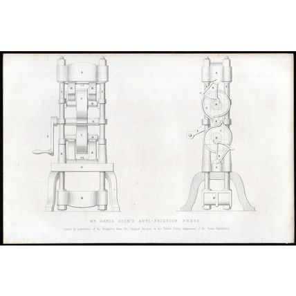 MR. DAVID DICK’S ANTI-FRICTION PRESS 1851 Great Exhibition VICTORIAN PRINT