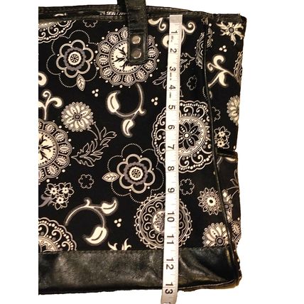 Thirty One Medallion Paisley Black White Floral XLarge Shoulder Bag Tote