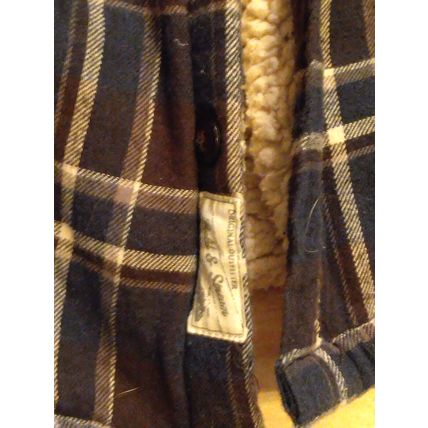 Field & Stream Flannel Shirt Mens Large Navy Brown Plaid Sherpa Lined Corduroy