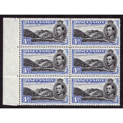 Ascension Island KGVI 1938-53 4d Black Ultramarine P13.5 Block x6 SG42c Mint MNH