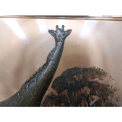 Dennis Thomson Vintage Large African Copper Giraffe 3D Art Picture 1970s Framed