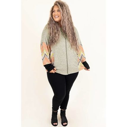 Gray Plus Size Chevron Sleeves Top