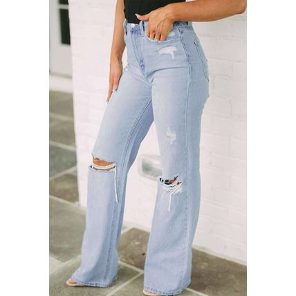 Beau Blue Vintage Light Wash Distressed Flare Jeans