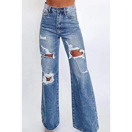 Ashleigh Blue Acid Wash Distressed Wide Leg High Waist Jeans