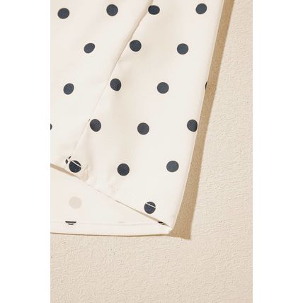 Apricot Polka Dot Print Frilled Collar Lantern Sleeve Blouse
