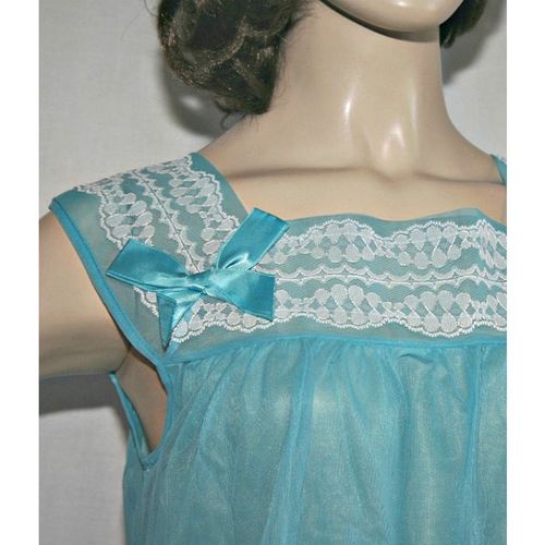 Vintage 1960 Turquoise Nylon Nightdress Size 10 12 New in Packet