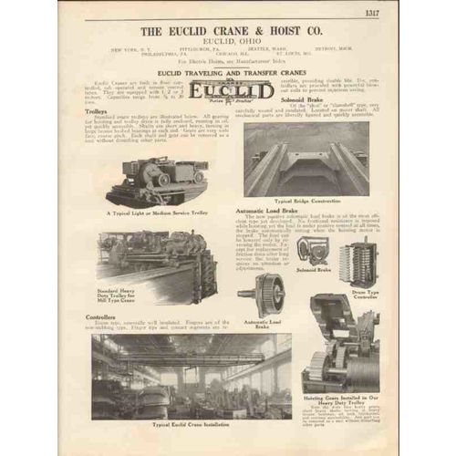 euclid crane hoist company 1931 traveling transfer vintage catalog