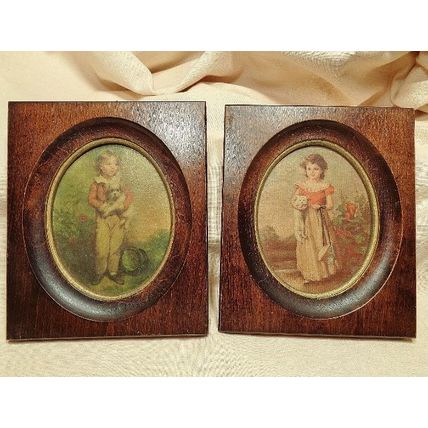 2 Jane Freeman Pictures Chums Wood Frame 5.5 x 6.5 Edward Gross