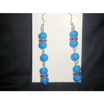 Textured turkish blue manmade sterling silver hook long drop earrings