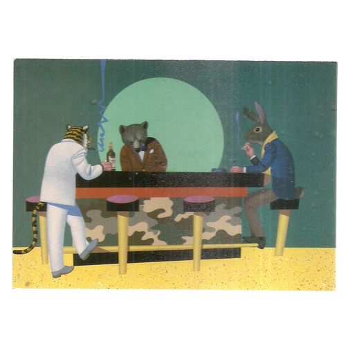 HARRY'S BAR by Makoto Komori unused vintage postcard Japanese illustrator #