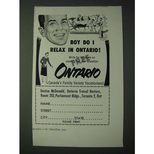 1958 Ontario canada Ad - Boy do I relax in Ontario