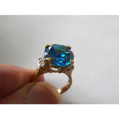 SIZE 7 STERLING SILVER GOLD OVERLAY13ct BLUE CZ SOLITAIRE CLEAR ACCENTS