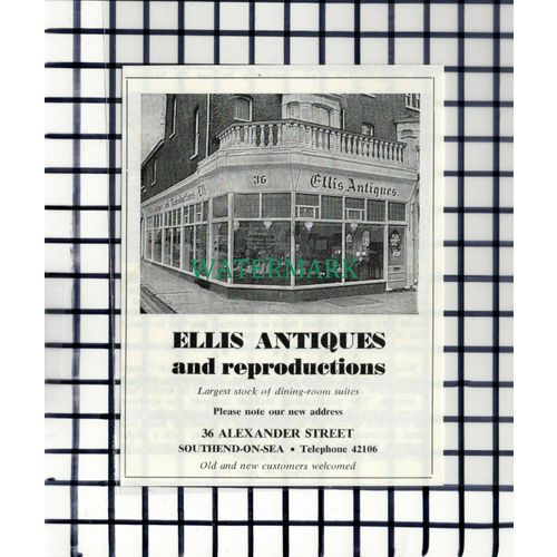 C7290) Ellis Antiques Alexander Street Southend Essex SMALL Advert -1971 Cutting