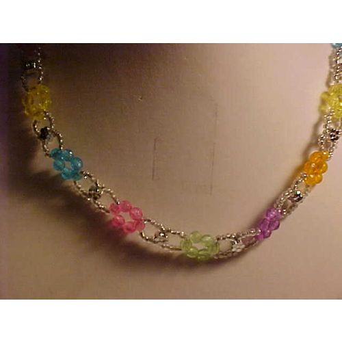 Multi-Color Flower Beaded Choker Necklace Faceted Beads 12" to 16"