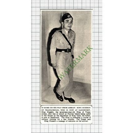 C8146) King Hussein Transjordan Harrow School -1952 SMALL Cutting