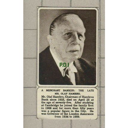 (5158) Mr Olaf Hambro Merchant Banker Hambros Bank 1961 SMALL Clip
