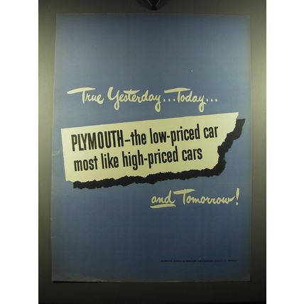 1949 Plymouth Cars Ad - True Yesterday.. Today.. Plymouth - the low-priced car